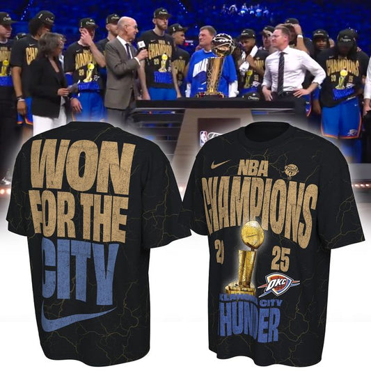 OKC THUNDER ON-COURT T-SHIRT 2025 Champions - OKC Thunder Won For City Shirt