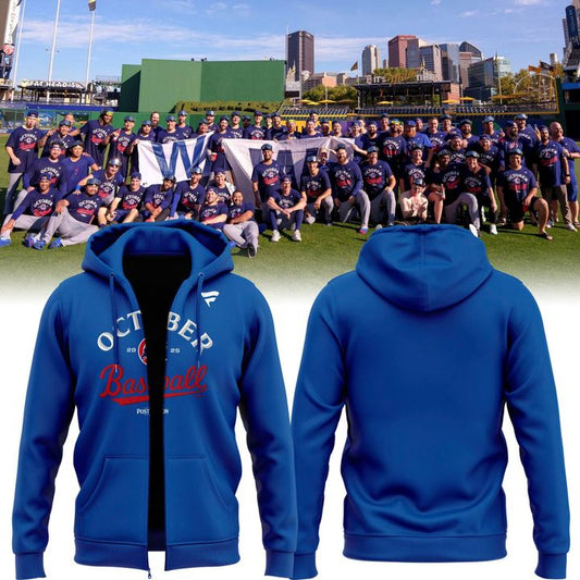 Special October Baseball Post Season 2025 Chicago Cubs Zip Hoodie 2