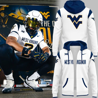 2025 West Virginia Mountaineers White Uniform Zip Hoodie