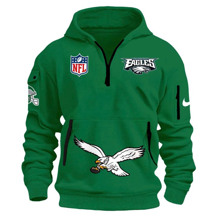 Men's Philadelphia Eagles Throwback Green Quarter Zipper Hoodie