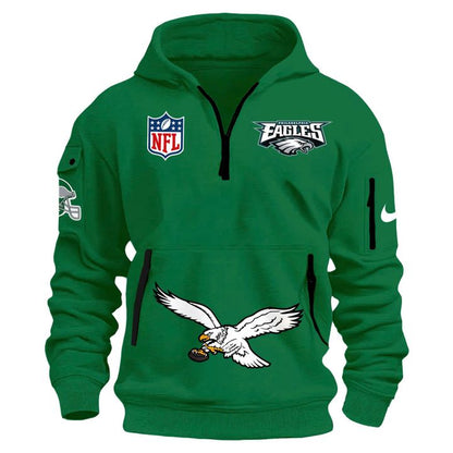 Men's Philadelphia Eagles Throwback Green Quarter Zipper Hoodie