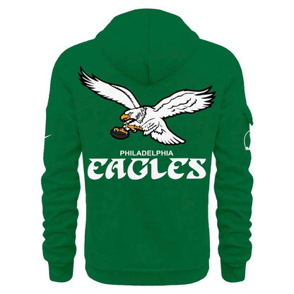 Men's Philadelphia Eagles Throwback Green Quarter Zipper Hoodie