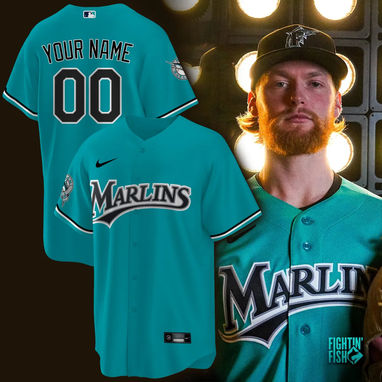 Miami Marlins Teal Alternate Stadium Custom Jersey