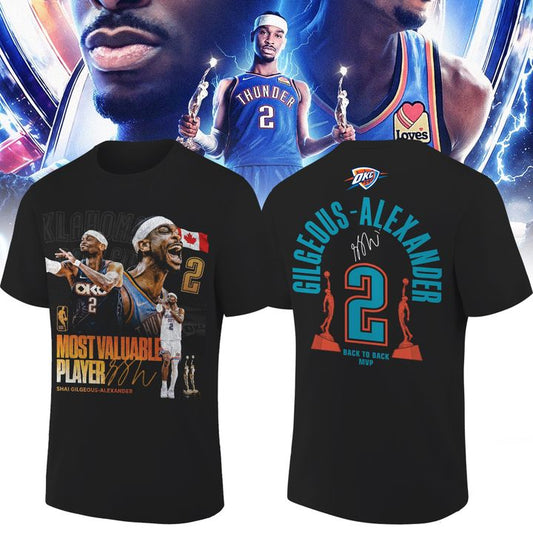 OKC Thunder 2026 MVP Back 2 Back Signature Black T-shirt