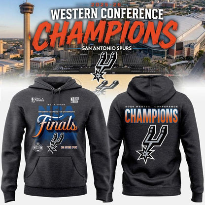(Adult & Kids) San Antonio Spurs Charcoal 2026 NBA Western Conference Champions Two-Sided Hoodie