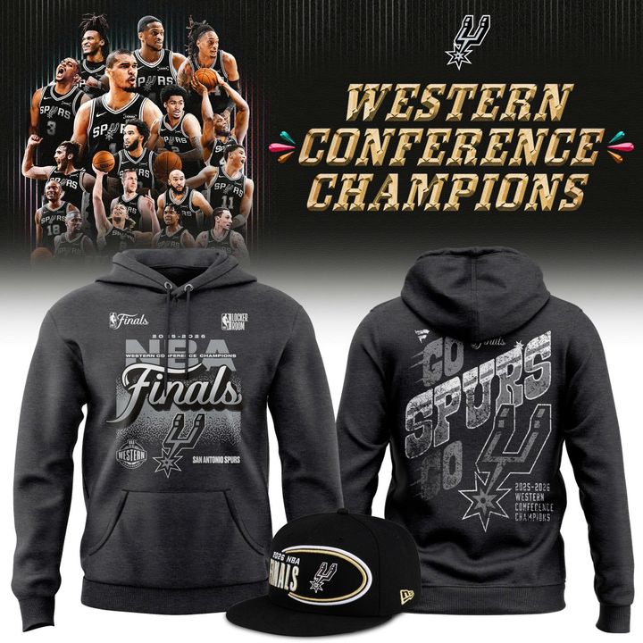 (Adult & Kids) San Antonio Spurs Charcoal 2026 NBA Western Conference Champions Locker Room Hoodie