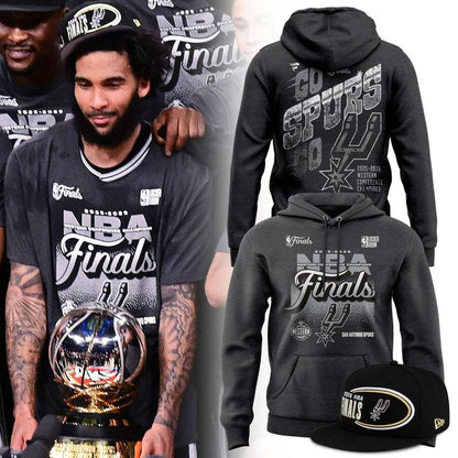 (Adult & Kids) San Antonio Spurs Charcoal 2026 NBA Western Conference Champions Locker Room Hoodie