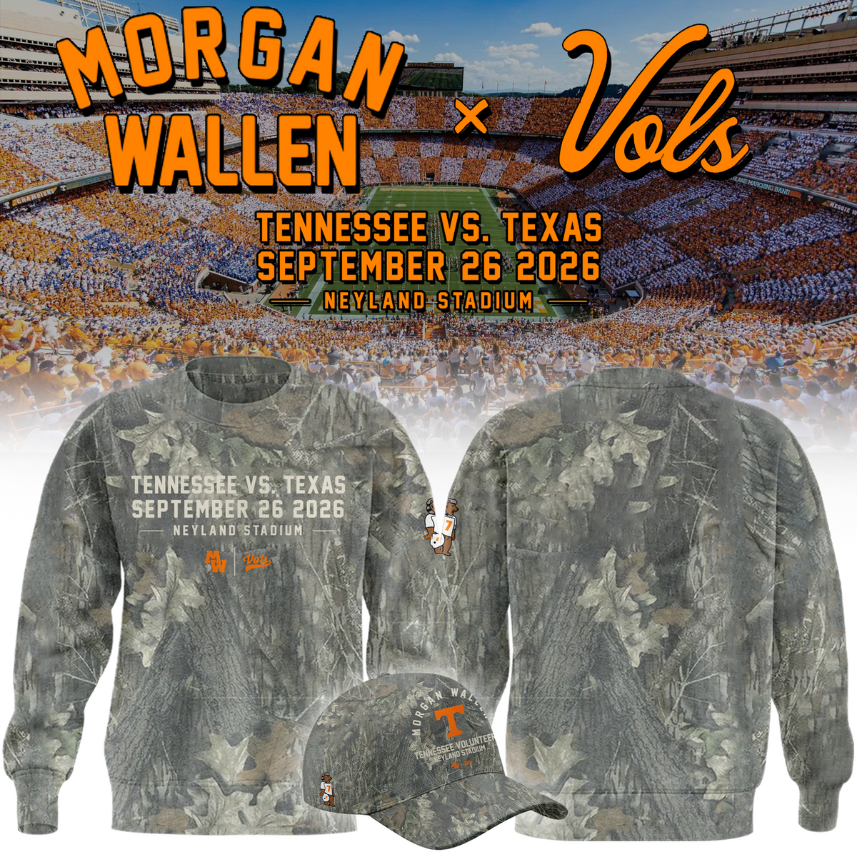 01.Morgan Wallen x Tennessee Volunteers Camo Event 2026 SWEATSHIRT