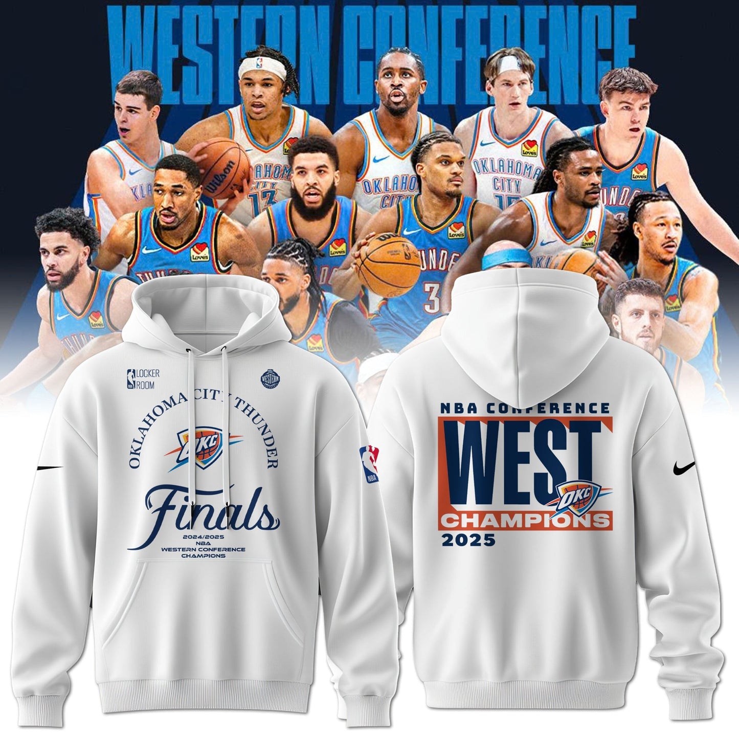 Oklahoma City Thunder 2025 Western Conference Champions Locker Room Hoodie