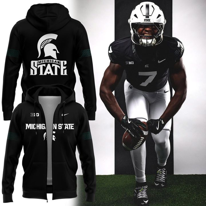 Special New Black Michigan State Spartans Wordmark Alternate Uniform Zip Hoodie