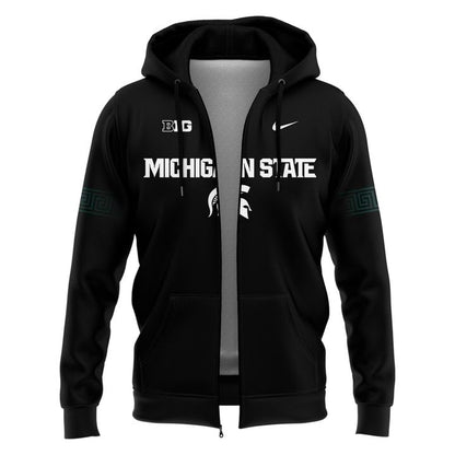 Special New Black Michigan State Spartans Wordmark Alternate Uniform Zip Hoodie