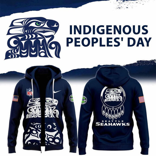 Seattle Seahawks Indigenous Peoples’ Day Zip Hoodie 2025 Blue