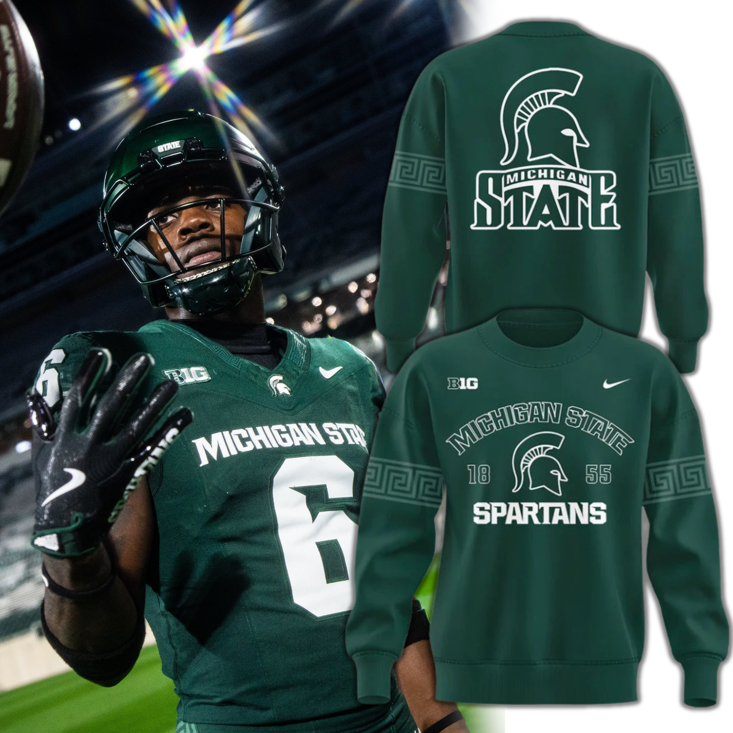 2025 Michigan State Spartans Helmet Logo EST. 1855 Uniform Sweat