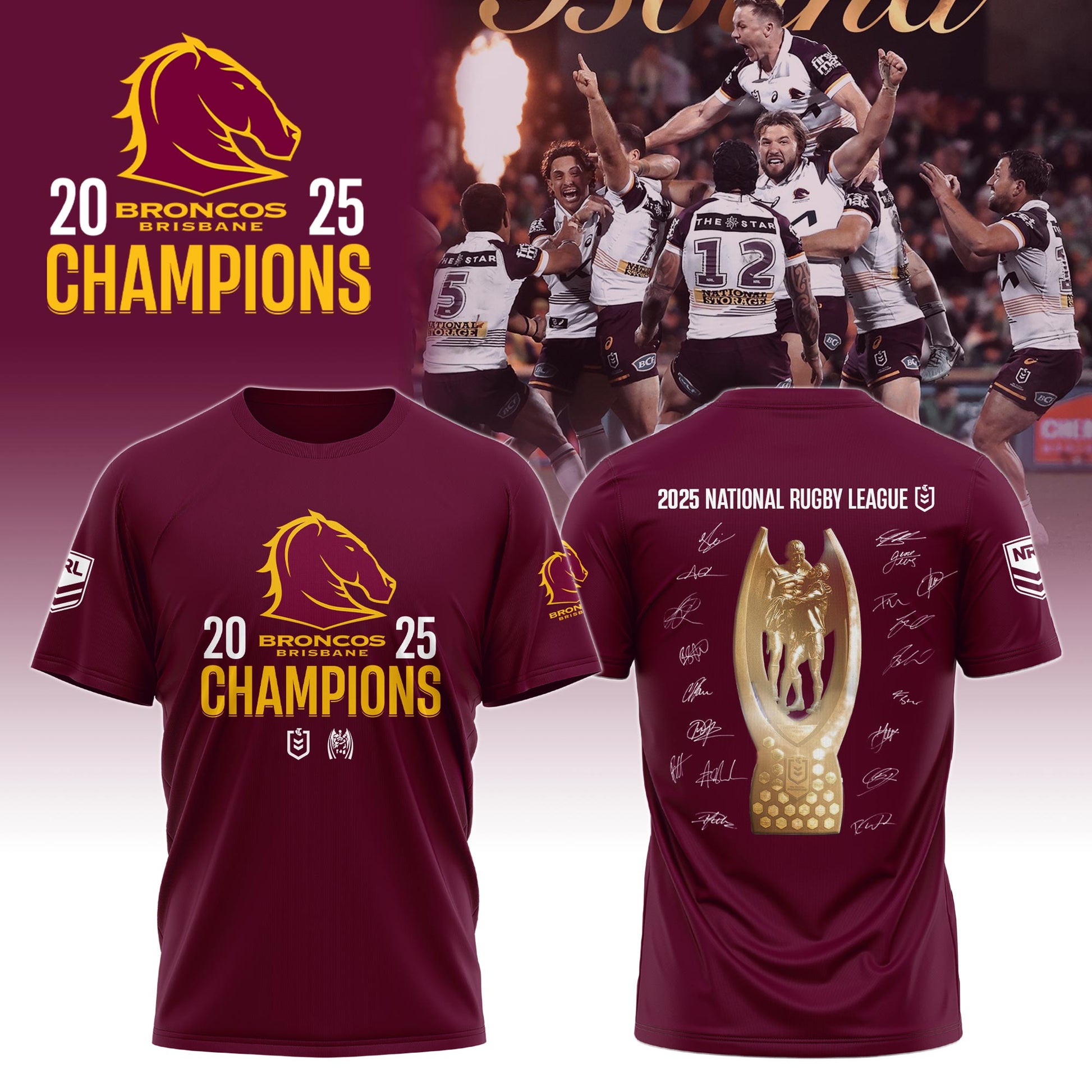 B.Broncos NRL Finals 2025 Champions Signature Combo Shirt