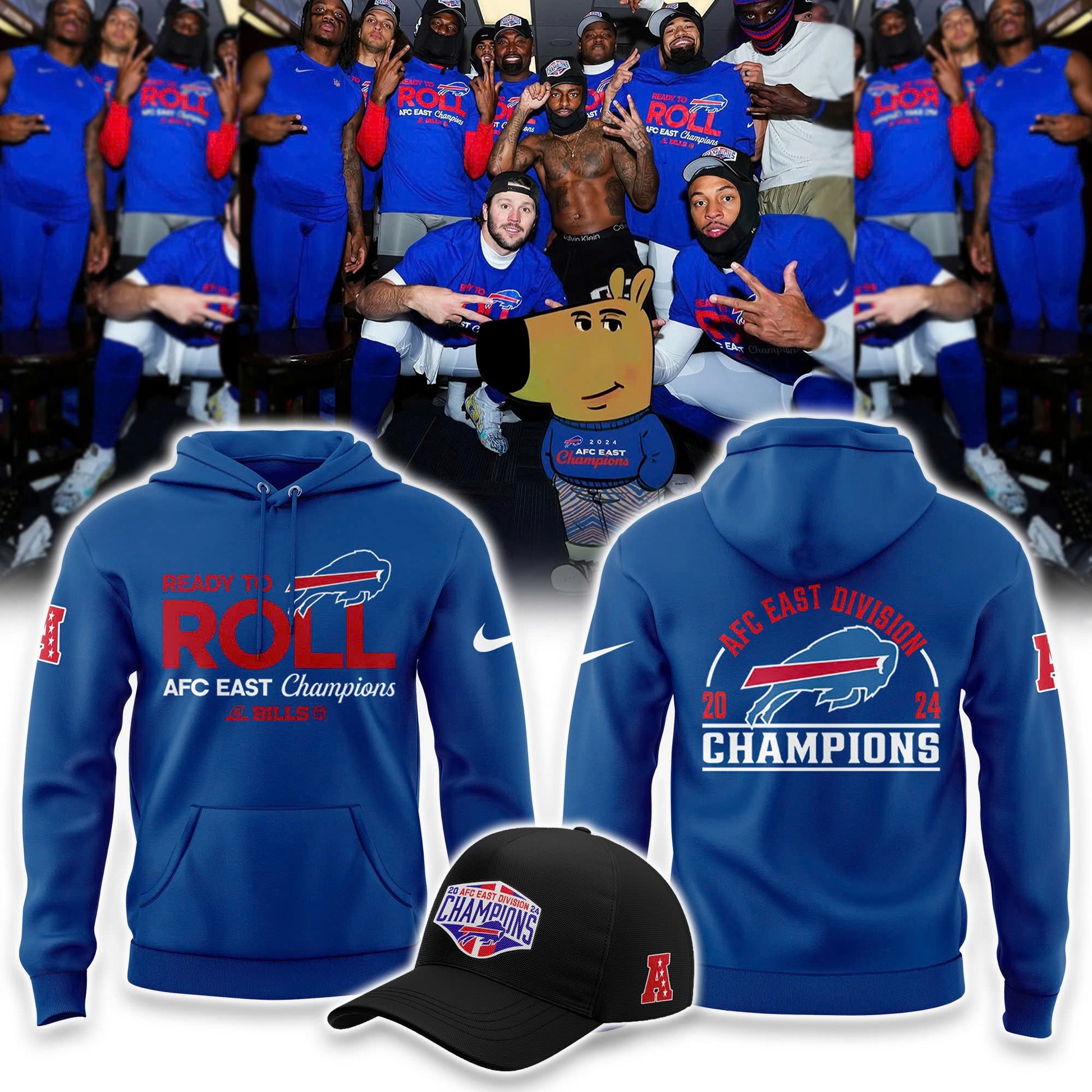 Buffalo Bills 2024 AFC East Division Champions Locker Room Trophy Collection Hoodie