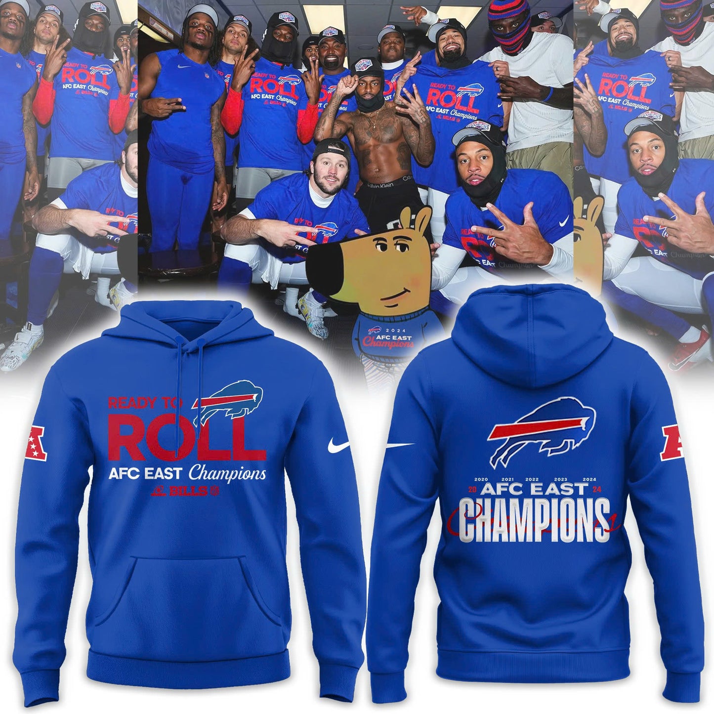 Buffalo Bills 2024 AFC East Division Champions Locker Room Trophy Collection Hoodie V3