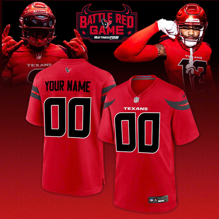_ Houston Texans Battle Red Game Jersey Custom