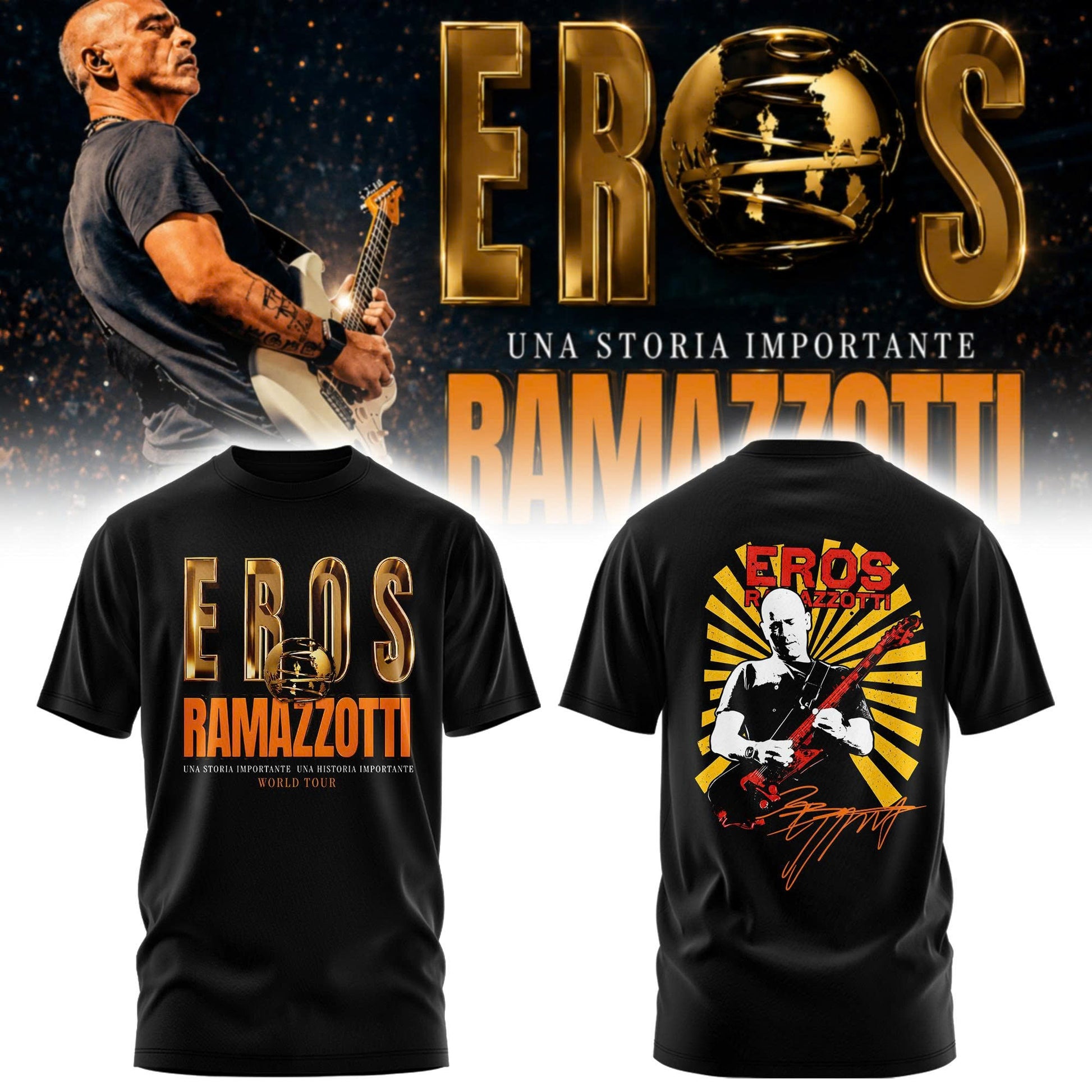 Eros Ramazzotti UNA STORIA IMPORTANTE WORLD TOUR 2026 Limited Edition Black Tshirt v3