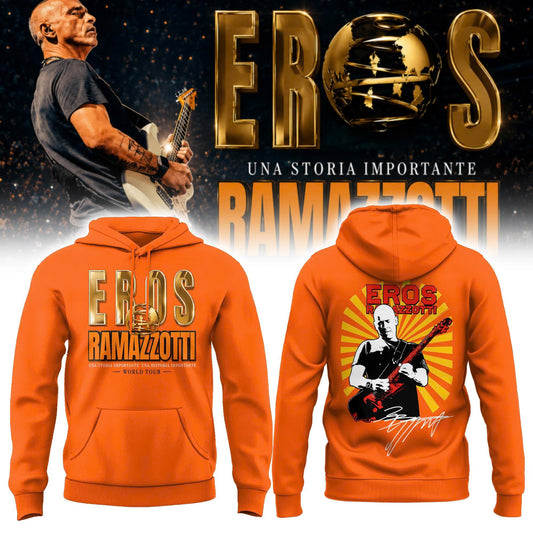 Eros Ramazzotti UNA STORIA IMPORTANTE WORLD TOUR 2026 Limited Edition Orange Hoodie