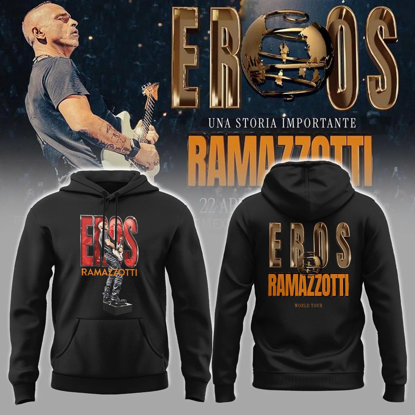 Eros Ramazzotti UNA STORIA IMPORTANTE WORLD TOUR 2026 Limited Edition Black Hoodie