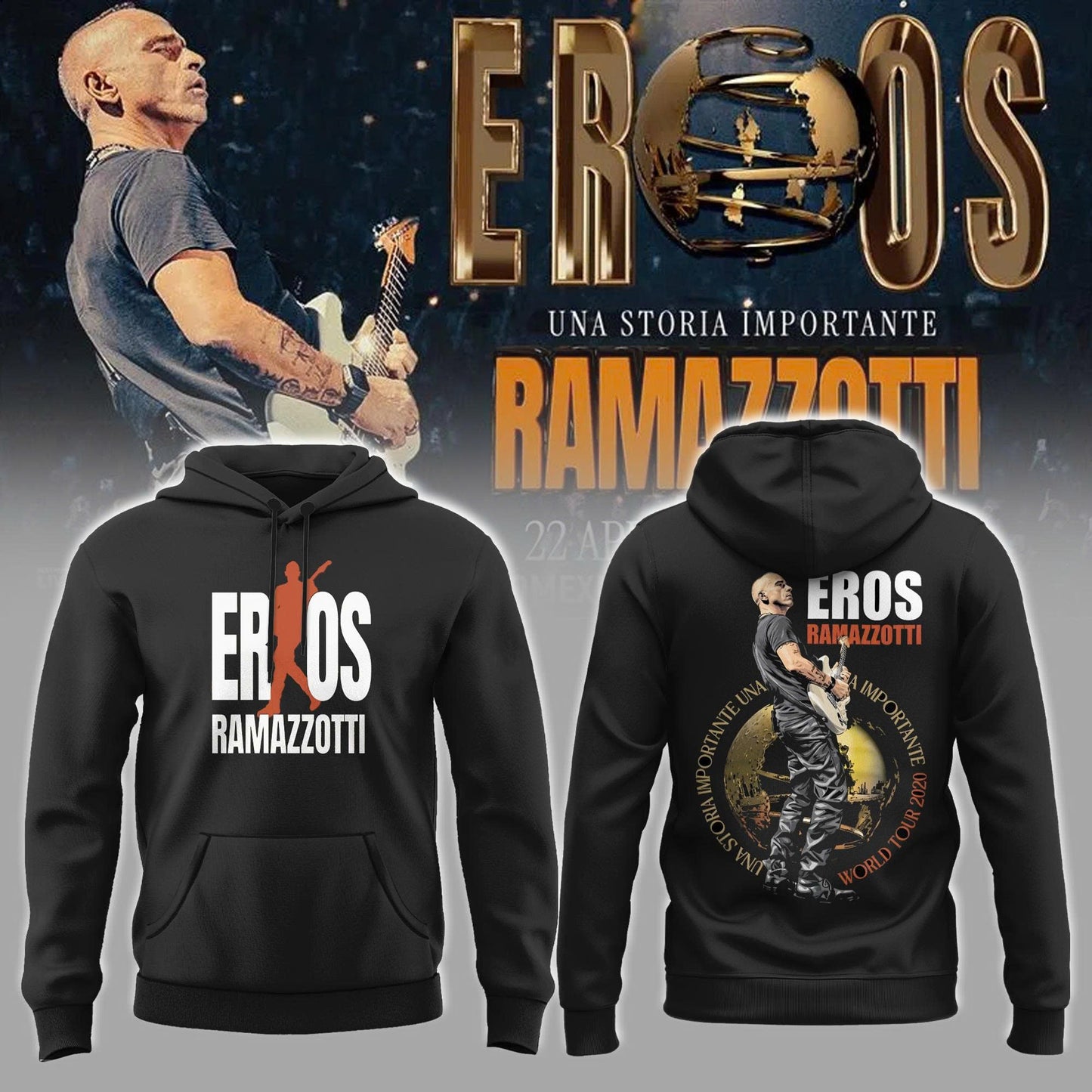 Eros Ramazzotti UNA STORIA IMPORTANTE WORLD TOUR 2026 Limited Edition Black Hoodie v4
