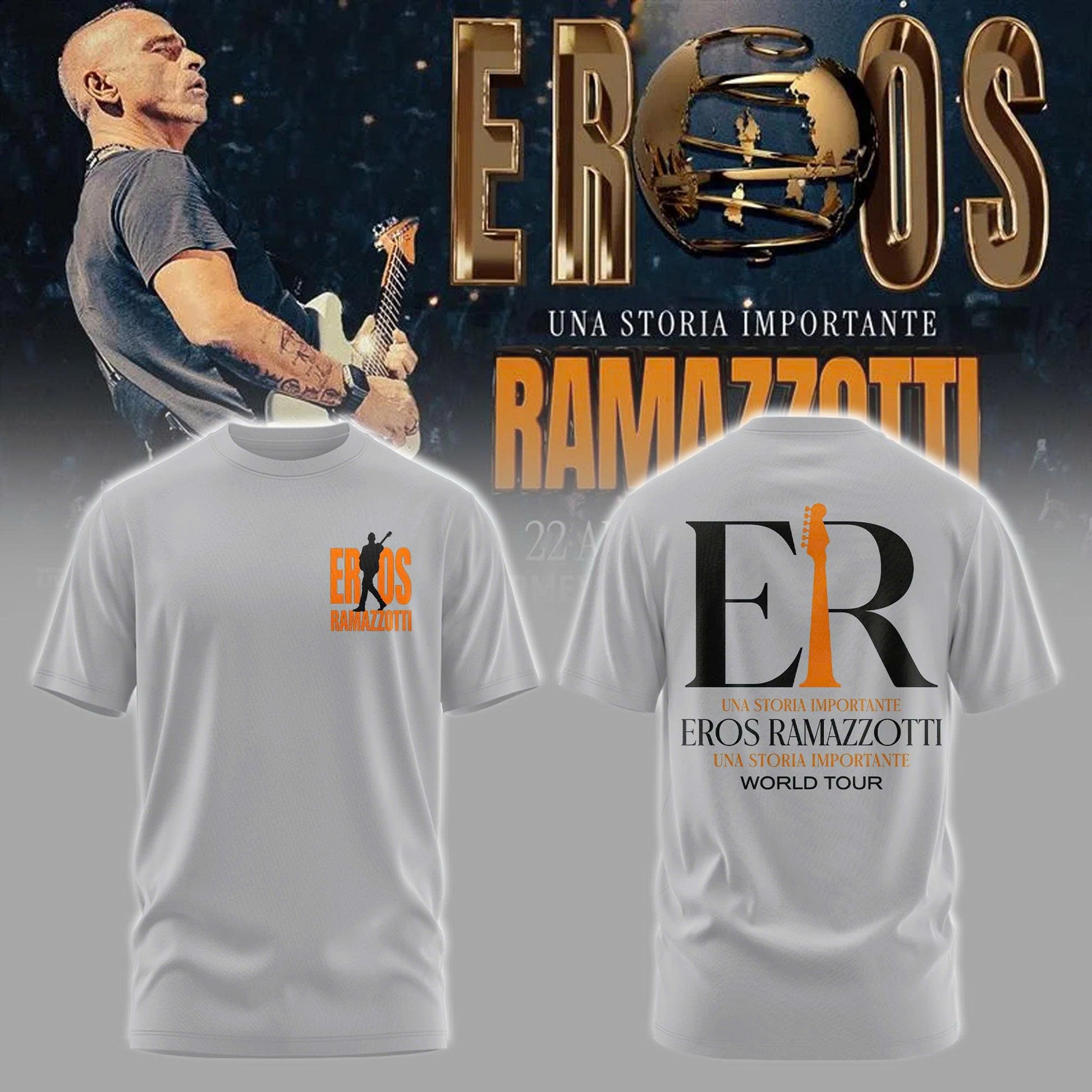 Eros Ramazzotti UNA STORIA IMPORTANTE WORLD TOUR 2026 Limited Edition Grey Tshirt
