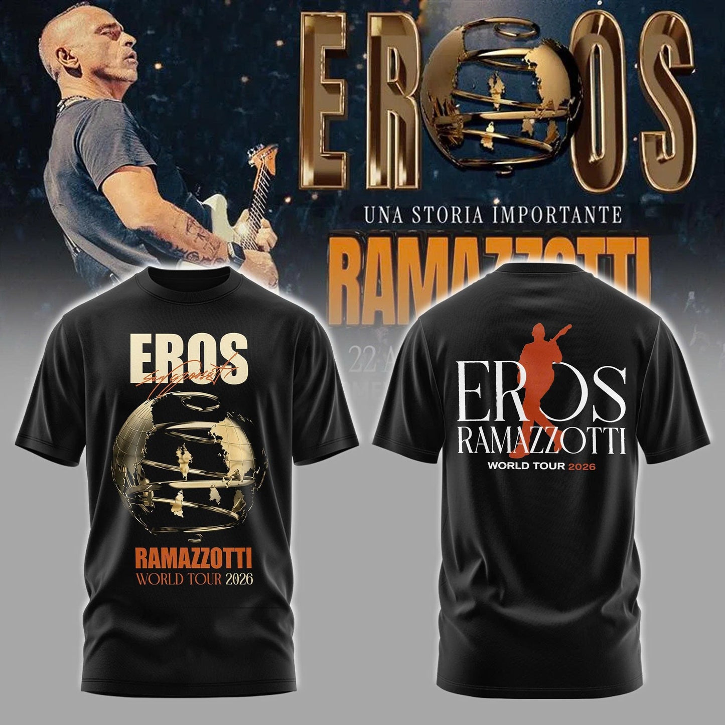 Eros Ramazzotti UNA STORIA IMPORTANTE WORLD TOUR 2026 Limited Edition Black Tshirt v2